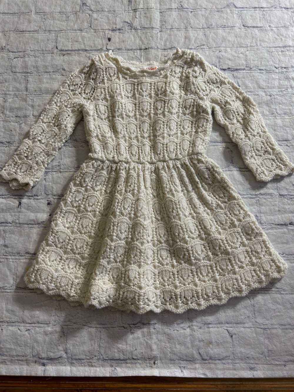 CAT & JACK BOHO CREAM GOLD METALLIC LACE KNIT SPARKLE CROCHET GIRLS DRESS 3T